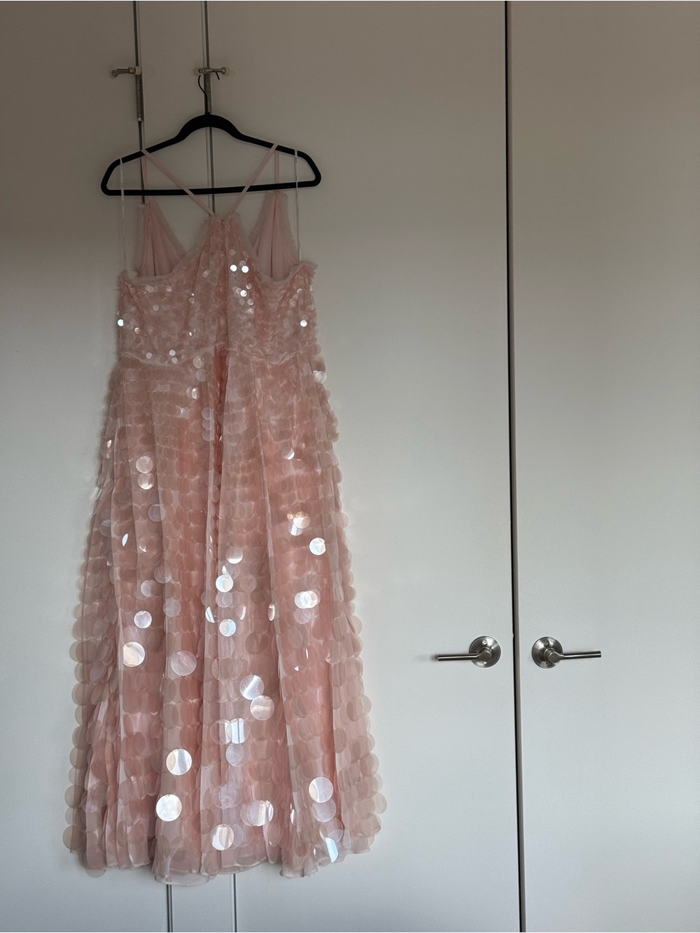 ARRANGE Curve embellished sequin cami midi dress with full skirt in soft pink - Picture 4 of 8